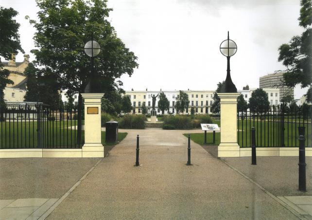 Artists-impression-of-the-ornamental-entrances-and-railings-around-Imperial-Square-Gardens-in-Cheltenham.